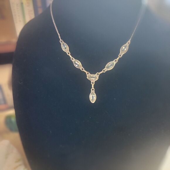 Sterling Silver & 6 Natural Sky Blue Topaz gemstones Y-Drop Collar Necklace *NEW - Picture 6 of 16